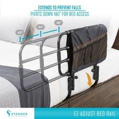 Stander EZ Adjust Bed Rail – Senior Safety Rail with Pouch, Black, ASTM Approved
