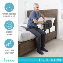 Stander EZ Adjust Bed Rail – Senior Safety Rail with Pouch, Black, ASTM Approved