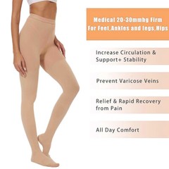 New FDA Approved Opaque Compression Stockings Pantyhose 20-30mmHg Full Toe Socks