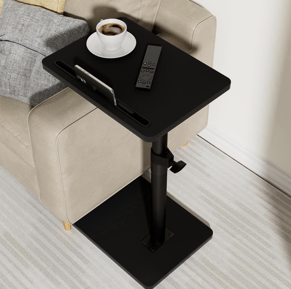 Adjustable Height Black Metal Overchair Table 18-33in, 15.75 x 11.81in