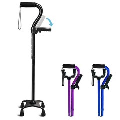 Adjustable Walking Cane for Men & Women with 4-Pronged Base Extra Black