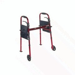 Deluxe Portable Folding Travel Walker with 5″ Wheels & Folding Legs Red Drive