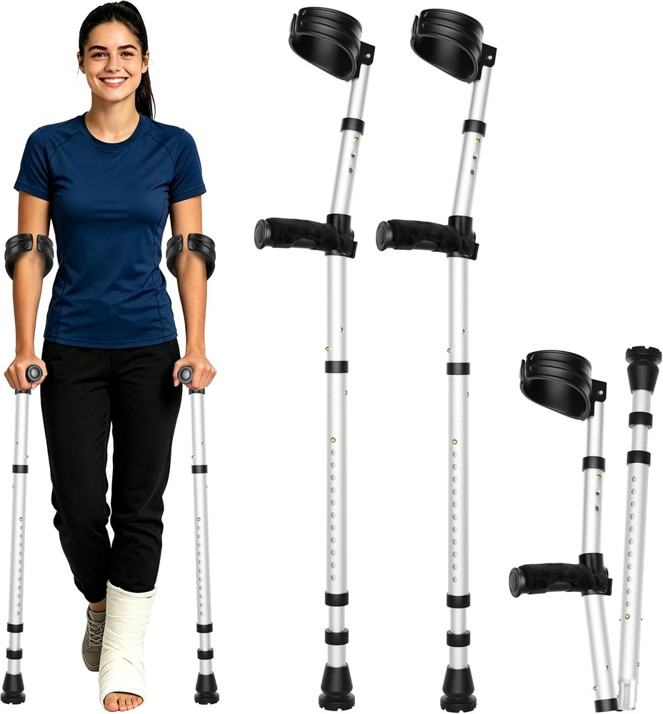 Forearm Crutches for Adults, Lightweight Aluminum Walking Crutches with 15-Level