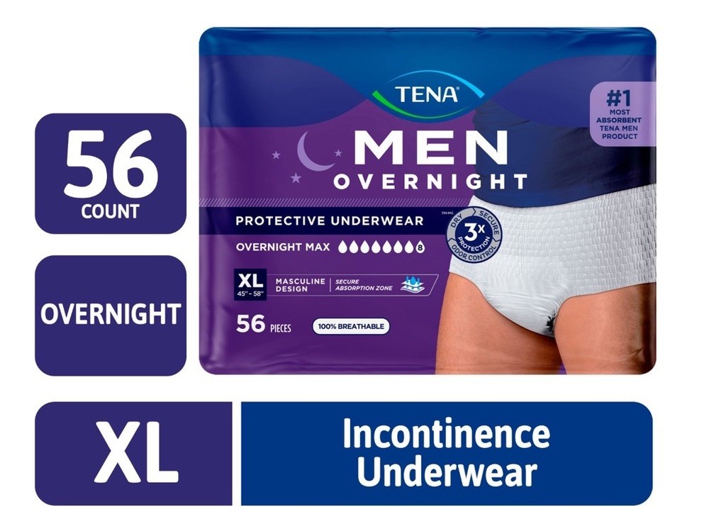 TENA Men Overnight Max Protective Underwear Size XL 56 Count Incontinence New