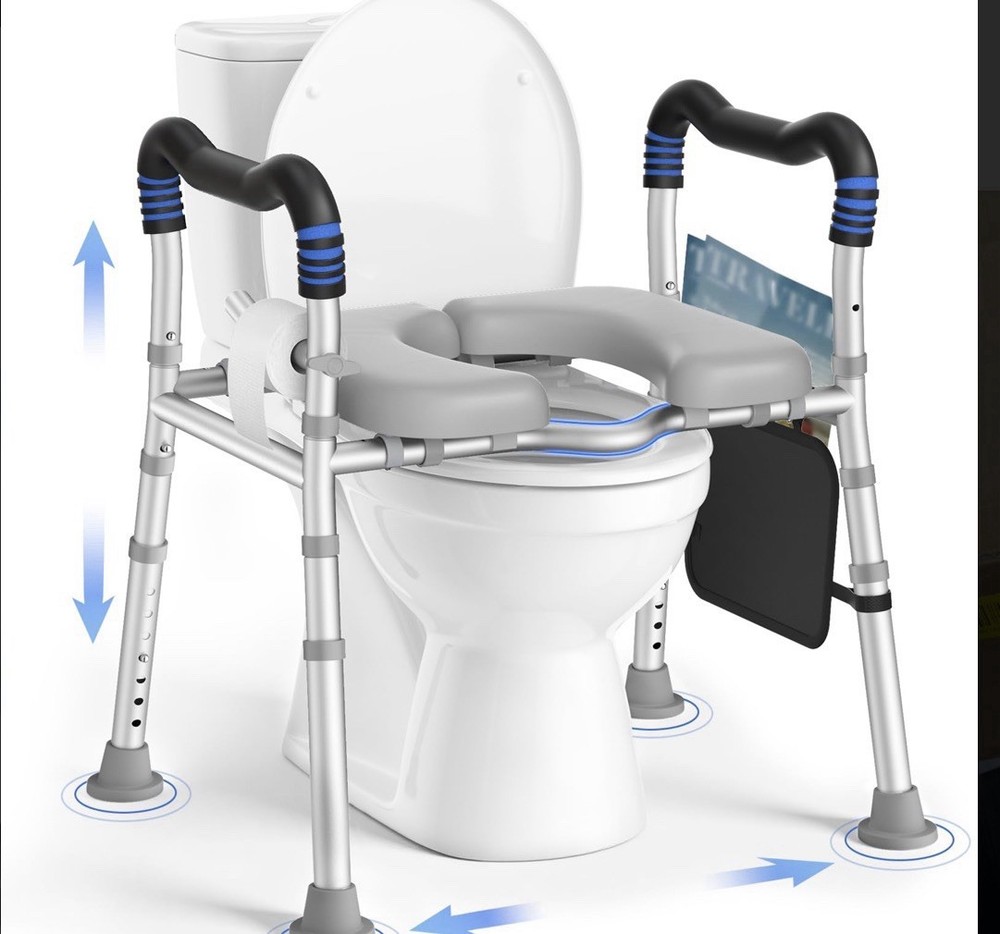 KingPavonini Raised Toilet Seat Riser w/ Handles Adjustable Height Padded 500lb