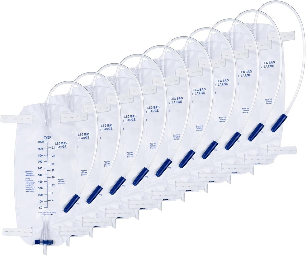 10pcs 1000ml Sterile Urinary Drainage Bags Anti-Reflux Valve & Straps Men Women