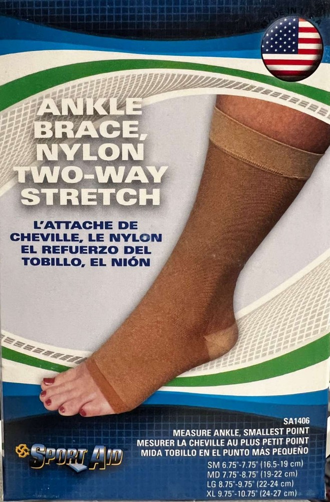 Sportaid Ankle Brace, Nylon 2-Way Stretch, (Beige) Medium (7.75-8.75″ Ankle Circ