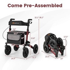 Walker for Seniors Folding Rollator Walker w/9″ Pneumatic Tires for All Terrain