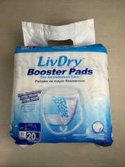 LivDry Booster Pads Incontinence Pads Extra Absorbency Quick Absorb 14.5in 20