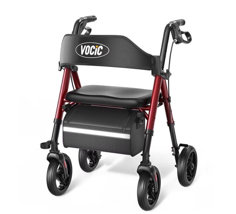 VOCIC Walkers for Seniors, Heavy Duty Rollator Walker with Seat, 350lb Capacity,