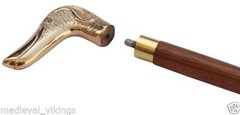 Brass Dog Head Handle Walking Stick Vintage Wooden Cane Designer Antique Gift