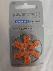 PowerOne SIZE 13 1.45V MF Hearing Aid Batteries PR48, p13 Varta, Good To 09/2028
