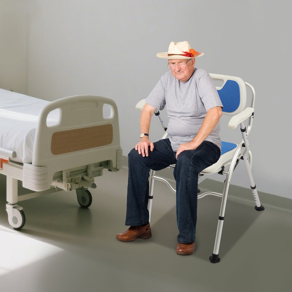 Folding Shower Chair with Arms and Back for Seniors Handicap Disabled Blue US