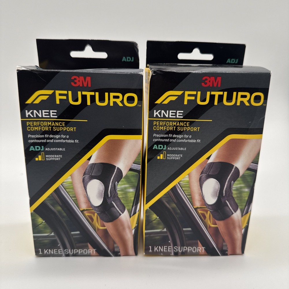 (2)FUTURO Performance Comfort Knee Support Adjustable size Gel Pad3M 13-17.5”Adj