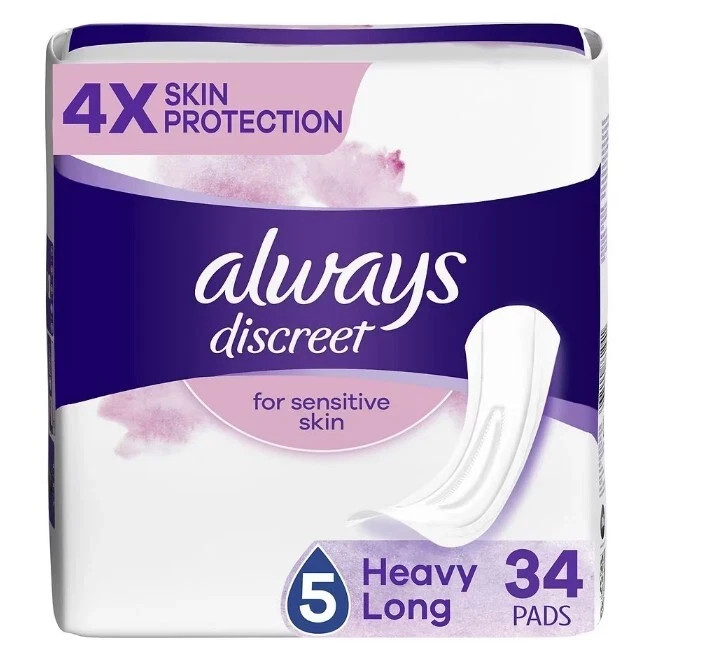 Always Discreet for Sensitive Skin Pads Heavy Long 34 pads