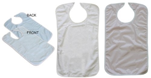 (1) Blue with Blue Backing and (2) White with Pink Backing Terry Adult Bibs with