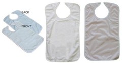 (1) Blue with Blue Backing and (2) White with Pink Backing Terry Adult Bibs with