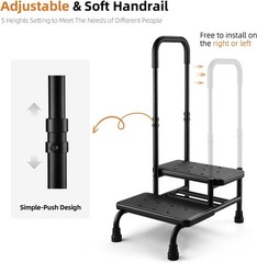 2 Step Stool with Handle Adjustable Handrail Non Slip Heavy Duty for Adults