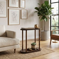 Genesis Woodesign Oval Solid Wood Narrow Side Table Slim Small Pedestal Coffee