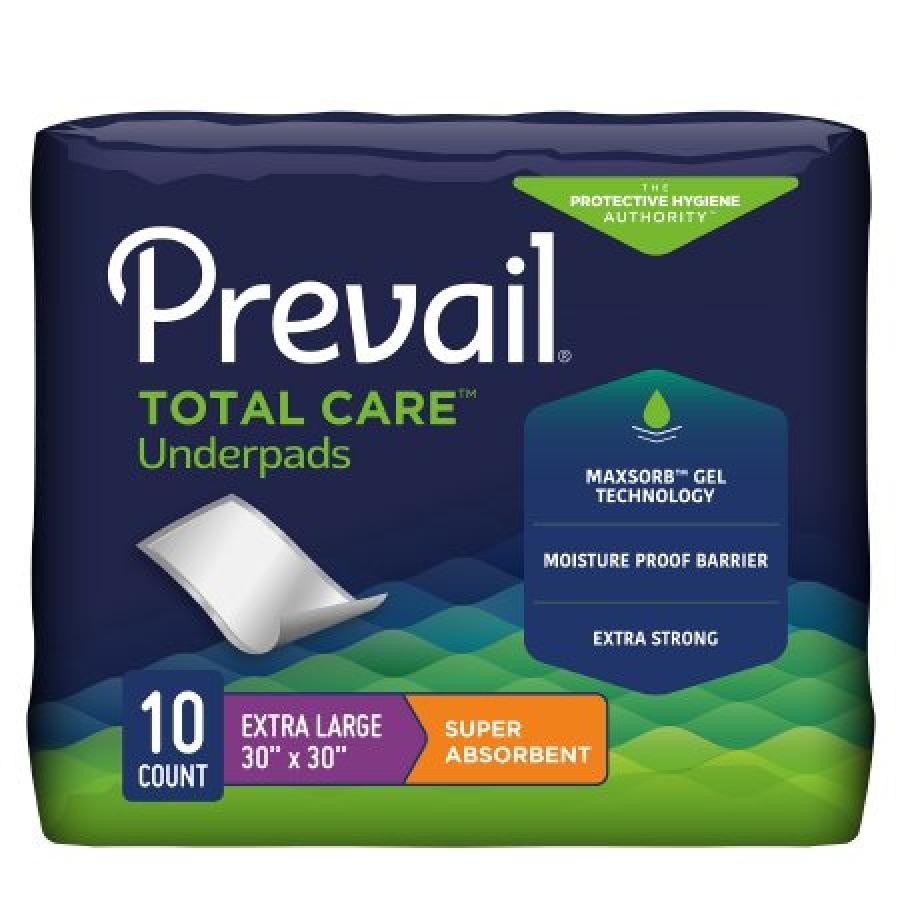 Prevail Incontinence Underpads, 30 X 30 Inches, Super Absorbency, 10 Count