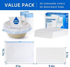 25 or 50 Pack Bedside Commode Liners with 25 or 50 Pack Super Absorbent Pad
