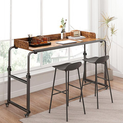 Adjustable Overbed Table with Wheels – Rustic Brown Bed Desk for Laptop Use