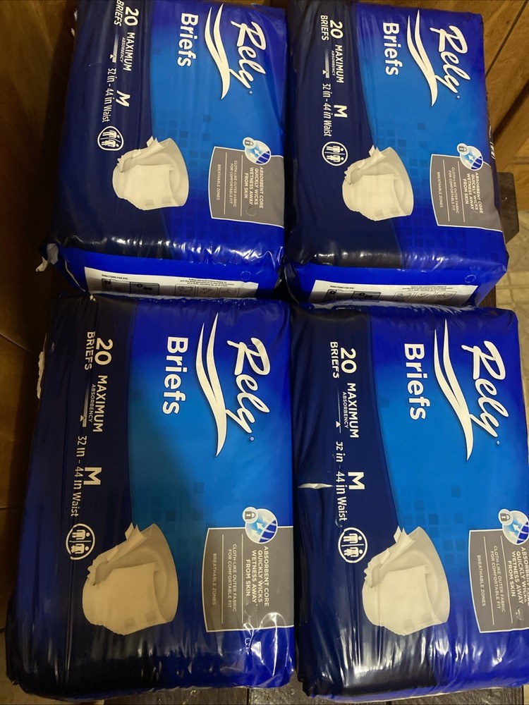 2 PACKS Rely Briefs-Adult Disposable Diapers(40 Count) Medium 32”to 44” Waist