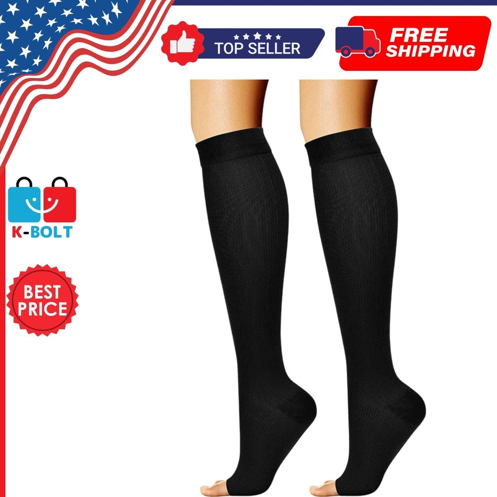20-30 mmHg Medical Compression Socks for Women & Men Knee High Open Toe Stocking
