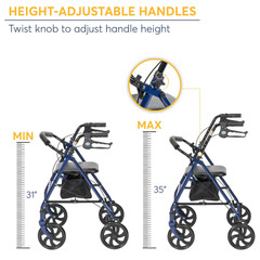Drive Medical 4 Wheel Rollator Walker w/ Removable Back Support Blue