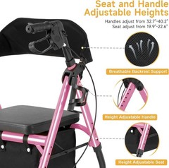 Adjustable Lightweight Rollator with Seat for Seniors – 3-Mode Braking System