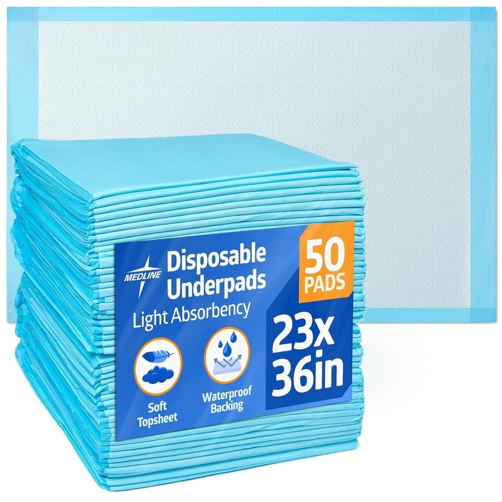 50 Count Medline Light Absorbency Underpad, 23″ x 36″,, Disposable Bed