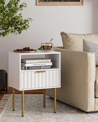 Nightstand,Morden Bedside Table with Gold Frame,Small White Night Stand,End T…