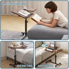 Adjustable Overbed Bedside Table with Wheels Hospital Bed Table Portable Comp…