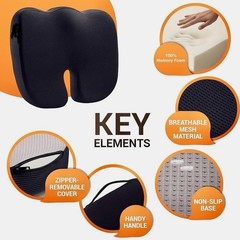 Portable Memory Foam Cushion with Anti-Slip Base for Coccyx & Sciatica Relief