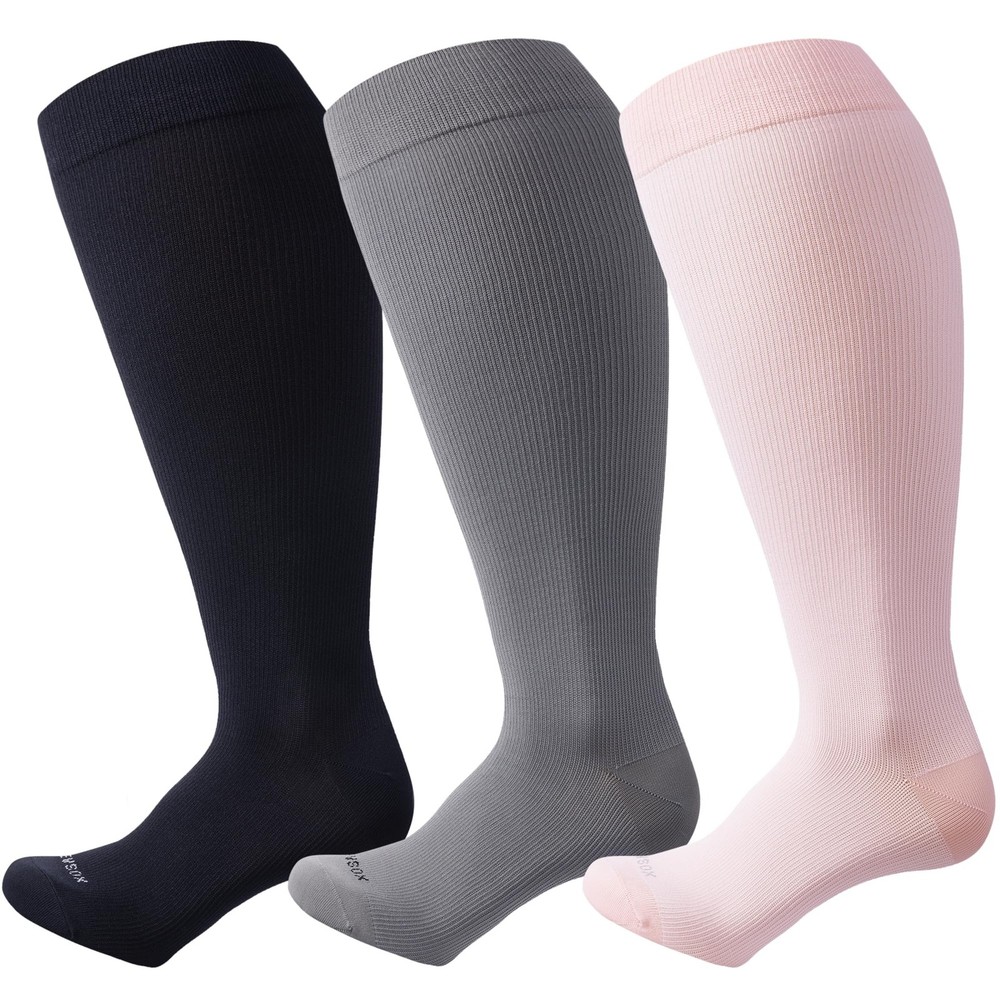 Levsox Wide Calf Compression Socks For Women Men Plus Size 15-20 Mmhg Extra