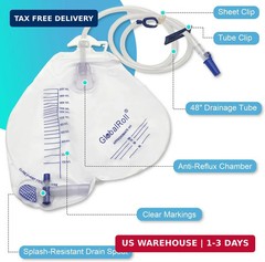 Urinary Drainage Bag with Anti-Reflux Chamber, Urine Bag with 2000 mL Volume, 48