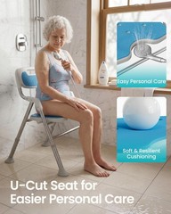 KALLYNB Folding Shower Chair with Arms Back 400lbs Portable Bath Seat Gray