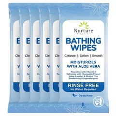 Extra Soft Rinse-Free Bath Wipes for Sensitive Skin – Hospital Grade, 48 Count