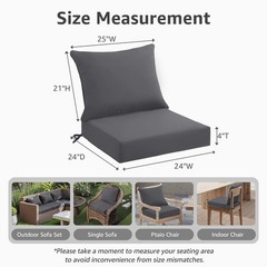 Outdoor Seat Cushion Set 24 x 24 x 4 Inch, Waterproof & 24 x 24 Grey