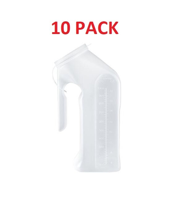 10 PACK – Male Urinal with Lid 32 oz. 1 qt. 1000cc, Travel, bedside Pee Bottle