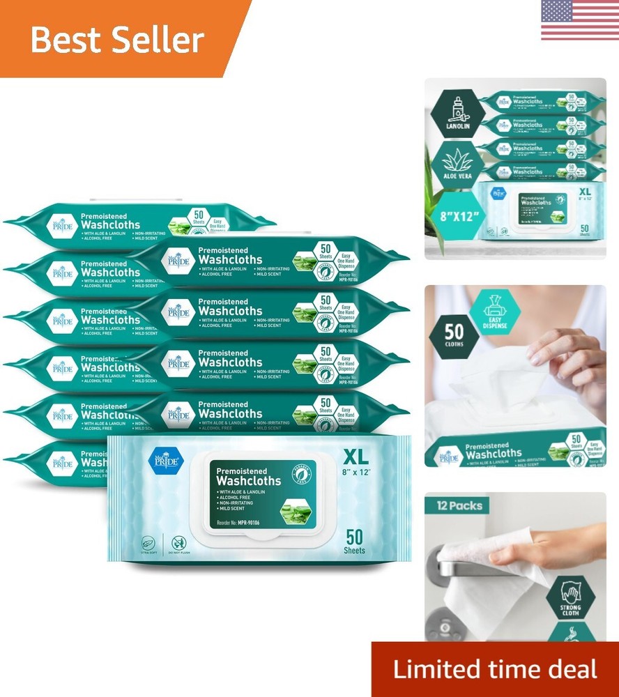 Disposable XL Premoistened Washcloths 600-count, 8″ x 12″ for Adults| Silky S…