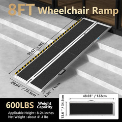 8FT Portable Wheelchair Ramp, Non-Slip Aluminum Folding Handicap Ramp, Ramps for