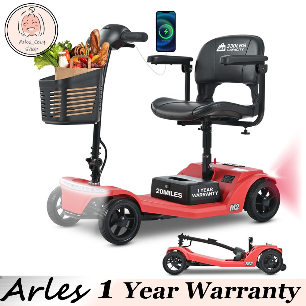 4 Wheels Foldable Mobility Scooter 20 Miles 330bs Capacity 5 MPH w/ LED Light