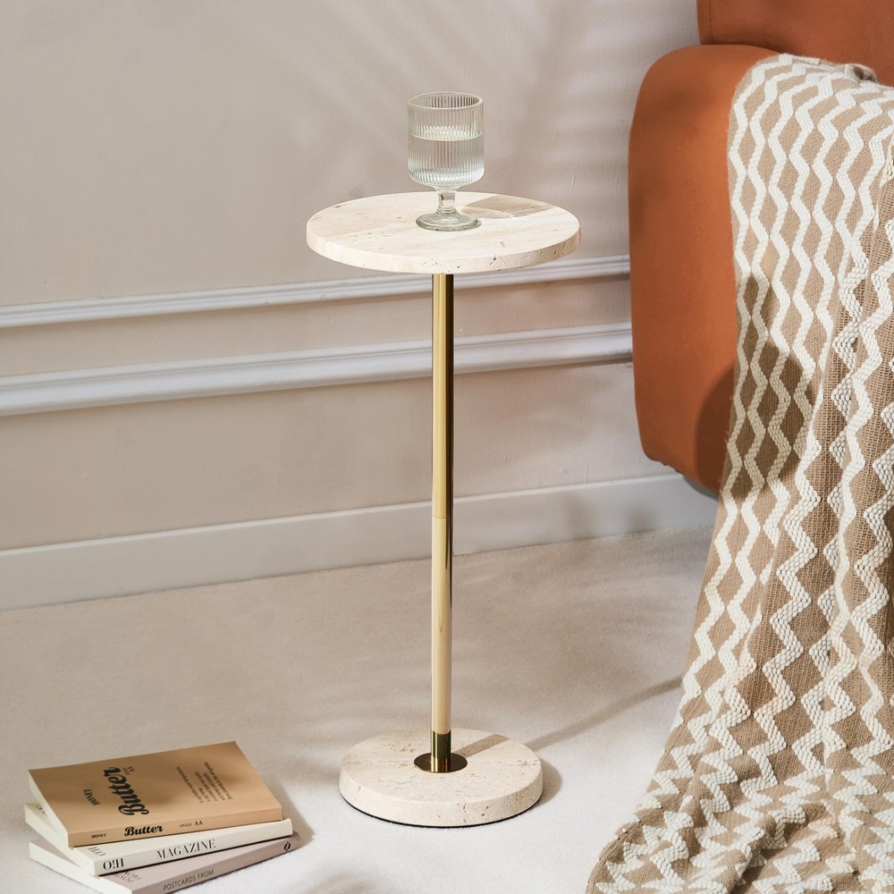 Premium Small Round Natural Marble Pedestal Side Table, End Table, Mini Drink…