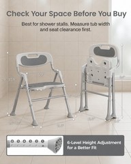 KALLYNB Folding Shower Chair with Arms Back 400lbs Portable Bath Seat Gray