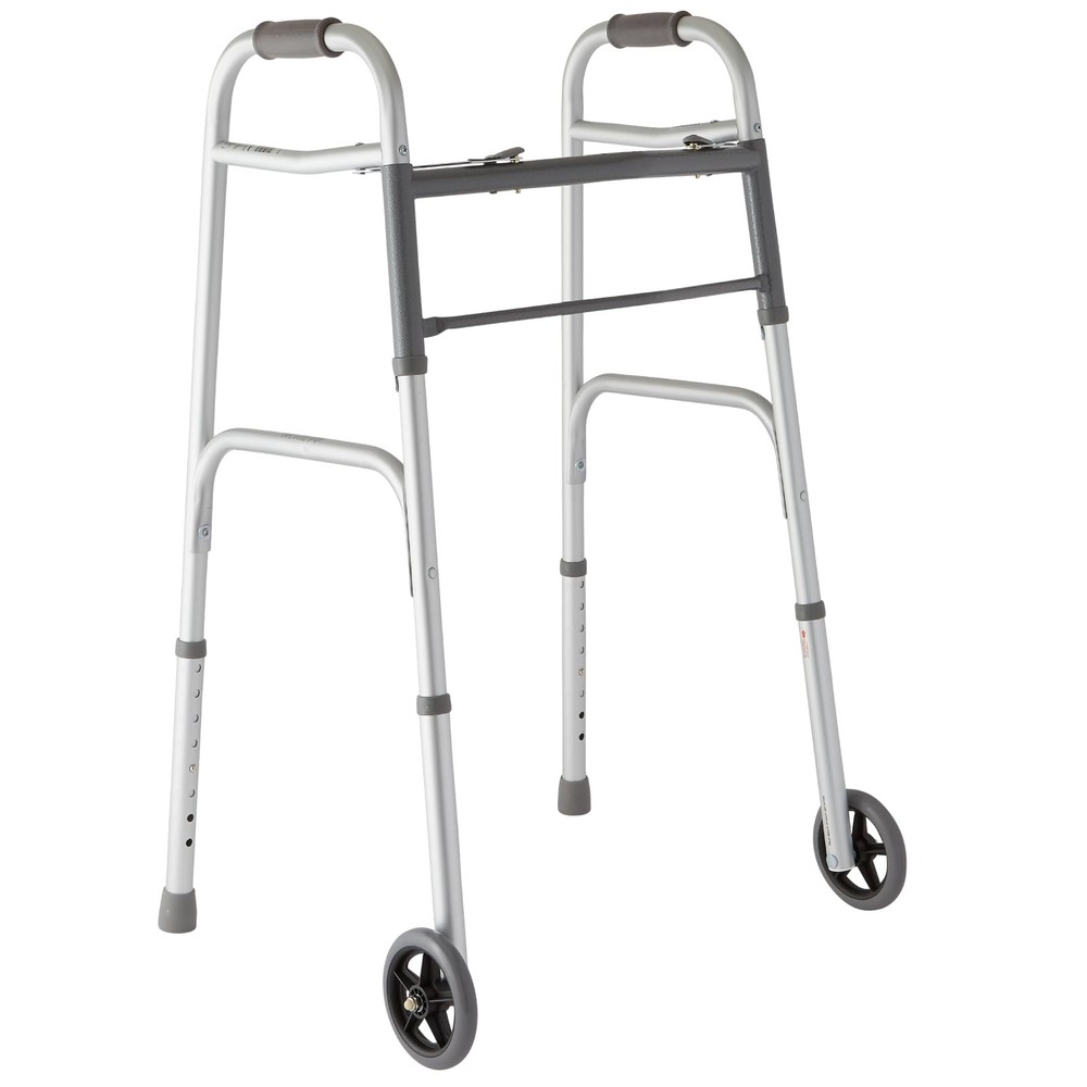 Two-Button Folding Walker 5in Wheels 32.5-38.5in 300-lb Capacity MDS86410W