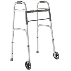 Two-Button Folding Walker 5in Wheels 32.5-38.5in 300-lb Capacity MDS86410W