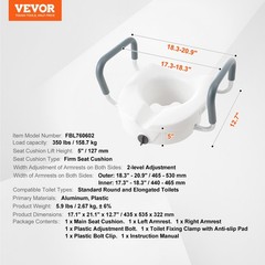 VEVOR Raised Toilet Seat 5″ Height Raised 350 lbs for Round and Elongated Toilet