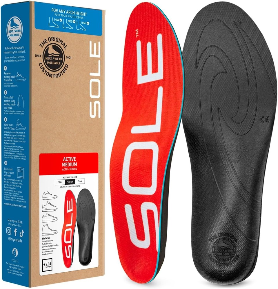 SOLE Active Medium Insoles –Orthotic Arch Support Inserts, Size: Mens 6/Womens 8