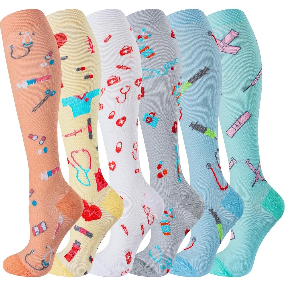 Women Men Knee High 20-30 mmHg Medical Compression Socks Large-X-Large White